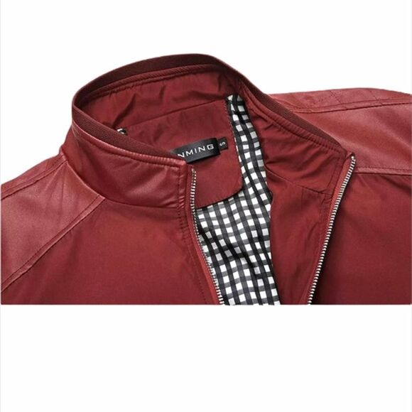 NWOT Tanming Slim Casual Bomber Jacket Size S Red - Picture 3 of 11
